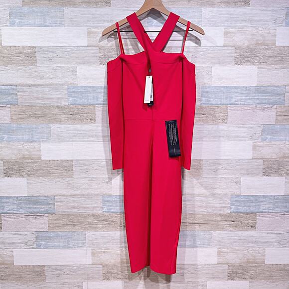 BCBGMaxazria Brielle Bodycon Halter Dress Red Party Cocktail Womens Medium - Picture 3 of 10